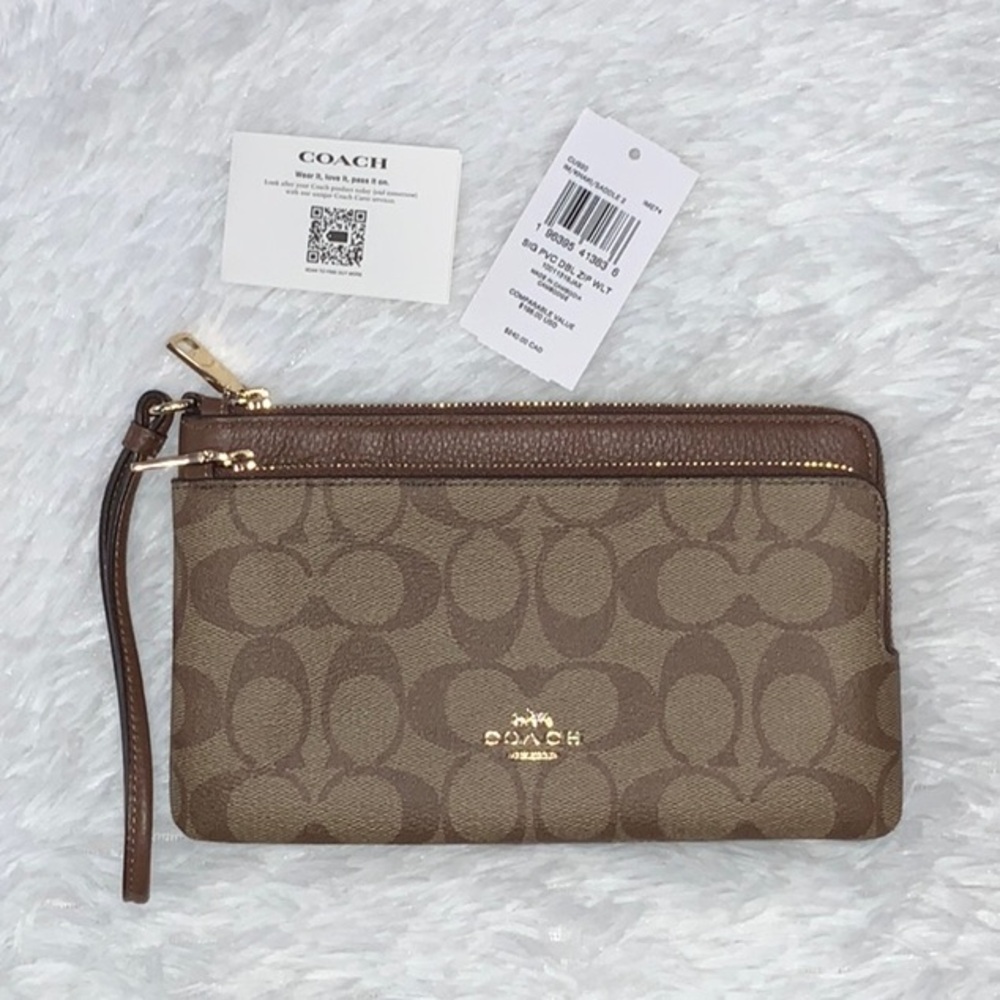 NWT Coach Brown Double Zip Wristlet